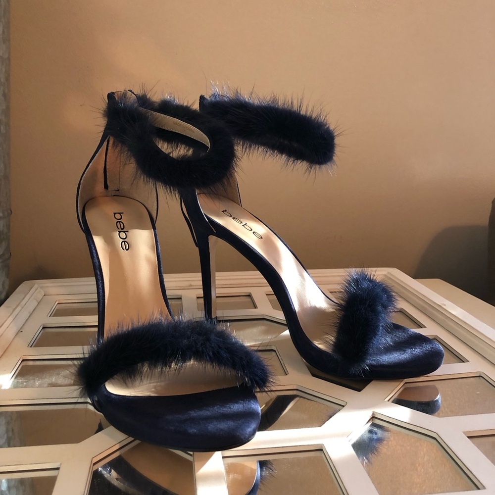 bebe Paaris Faux Fur Sandals - Dark Blue